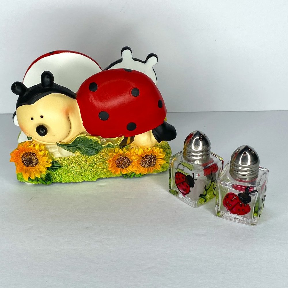 Ladybug Napkin Holder & Mini Salt & Pepper Shakers Set Patio BBQ Picnic